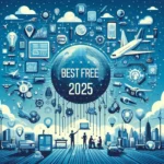 Best free AI tools 2025 banner with digital icons and futuristic background